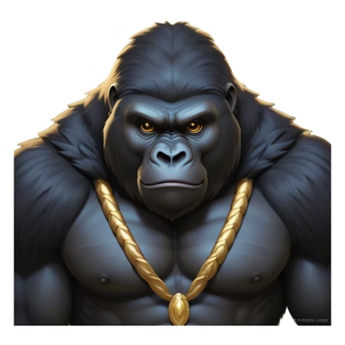 Cinematic Noble Gorilla Portrait Emoji, Poised and commanding, with a massive, muscular build cloaked in dense, rich fur and deep, soulful eyes, Simplified yet sharp and sophisticated features, highly detailed, glowing with a soft, dignified jungle glow, high shine, intelligent and formidable, stylized with an air of primate majesty, focused and authoritative, soft glowing outline, capturing the essence of a watchful guardian that feels as though it could step out of the screen with effortless authority! sticker