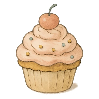 icon of a cupcake, soft colors, whimsical, ghibli style sticker