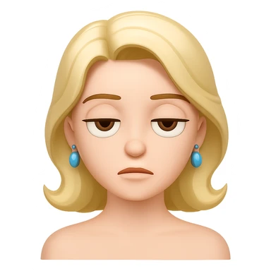 Change her facial expression to bored, with uninterested eyes and a neutral mouth, in the same style as the reference image. sticker
