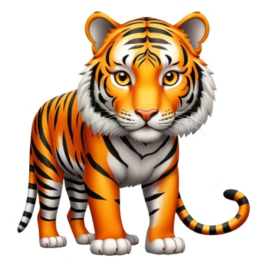 cinematic- noble-tiger-realistic-full-body-standing-emoji,-massive-striped-frame-exuding-power-and-grace,-bold-orange-fur-with-thick-black-stripes,-head-tilted-dramatically,-piercing-yellow-eyes-focused-intensely,-simplified-yet-realistic-focused-features,-highly-detailed,-glowing-with-an-almost-sarcastic-glow expressive eyes sticker
