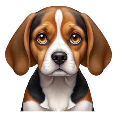 Cinematic Grumpy Beagle Portrait Emoji, Head tilted slightly with a deeply unimpressed expression, featuring a thick tri-color coat of white, brown, and black, large, droopy hazel eyes narrowed into an unamused glare, floppy ears slightly drooping in exasperation, Simplified yet comically expressive features, highly detailed, glowing with a dry, sarcastic glow, high shine, effortlessly judgmental yet dignified, stylized with a touch of cynicism, bright but brooding, soft glowing outline, capturing the essence of an eternally unimpressed yet endearing companion, so lifelike it feels like it could sigh heavily at you in disdain at any moment! sticker