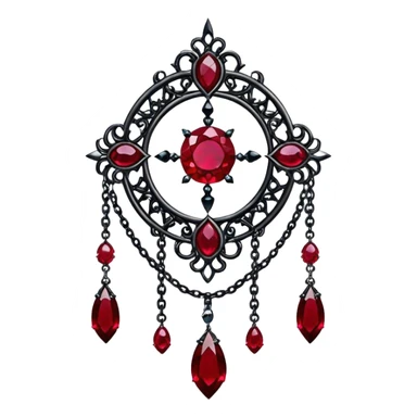 Epic gothic Hanging suncatcher, chains with shiny sparkly with ruby-gemstones and obsidian-gemstones,  sticker