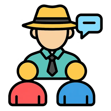 color outline icon of a tour guide with a hat speaking in front of tourists sticker
