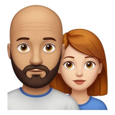 Couple. A bald man with dark brown beard and a woman with white skin and dark-yellow-auburn-brown hair. Different skincolor. sticker