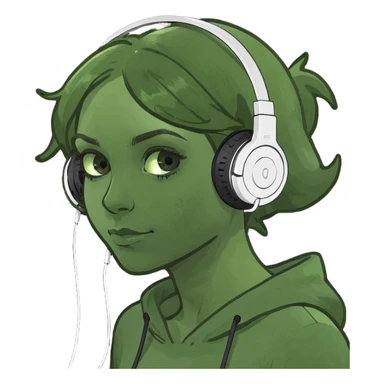 girl lying on bed comfortably listening to music with wired earphones sticker