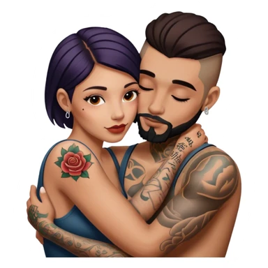 intimate moment between lovers🍈🍉, 👀JetSetFly , photo Realistic sfw pose Couple with tattoos , Tefi Valenzuela sticker