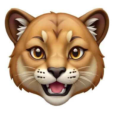 Cinematic Comical Cougar Portrait Emoji, Head tilted dramatically with an exaggeratedly amused expression, featuring a striking tawny Fur with bold dark accents and wide, expressive amber eyes filled with playful disbelief, Simplified yet hilariously expressive features, highly detailed, glowing with a slightly sassy glow, high shine, dramatic yet playful, stylized with an air of cheeky wilderness mischief, bright and endearing, soft glowing outline, capturing the essence of a spirited and over-the-top cougar, so meme-worthy it feels like it could pounce its way into internet fame instantly! sticker