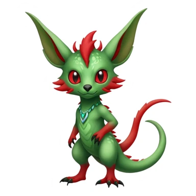 Cool Edgy Green Red ethereal Fionbri-Vernid-Trico-animal-creature full body sticker