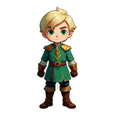 A blonde squire boy in a green tunic sticker