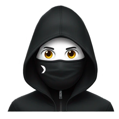man wearing a black cap with a Nike logo, fully covered by a black mask that hides the entire face and head, under a black closed-zipped hooded jacket sticker