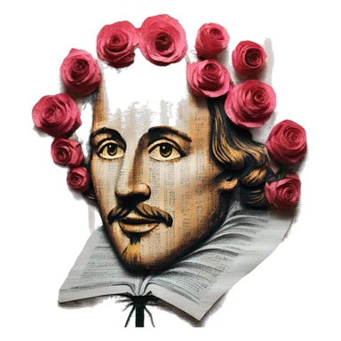 Shakespeare made of newspaper cuttings 420 roses flowers sticker