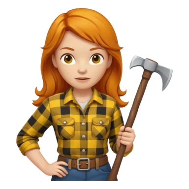 ginger lumberjack woman holding axe yellow checked shirt sticker