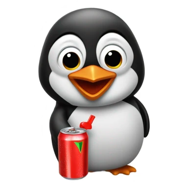 Red Penguin standing looking up excited while holding a Red mountain dew drink in his hand sticker