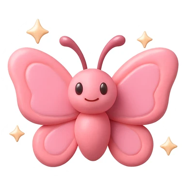 cartoon 3D pink butterfly with sparkles, transparent background sticker