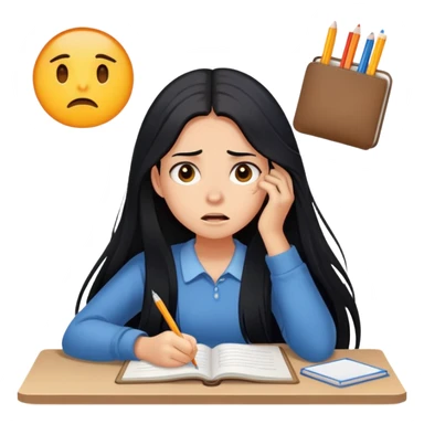 Pretty tanned girl with long black hair, stressed out about homework sticker