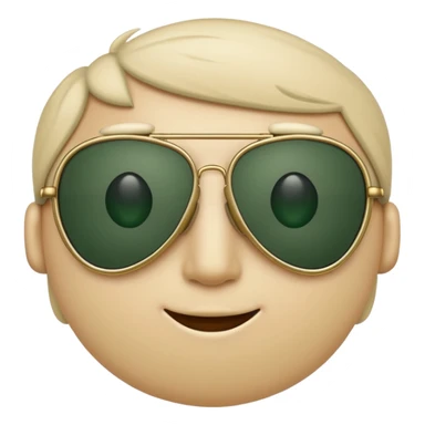 minimalist aviator sunglasses with light beige frame and dark green lenses, Apple emoji style, no text sticker