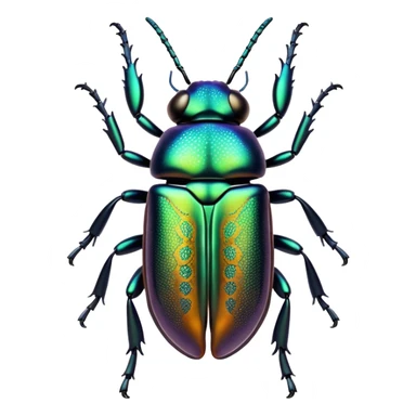 Cinematic Noble Beetle Portrait Emoji, Poised and robust, with a shiny, metallic exoskeleton in deep, iridescent hues and intricately detailed patterns, sharp, focused eyes and a sturdy, commanding form, Simplified yet sharply defined features, highly detailed, glowing with a cool, reflective luminescence, high shine, intelligent and resilient, stylized with an air of natural armor, focused and alert, soft glowing outline, capturing the essence of a watchful beetle that appears ready to crawl out of the screen with effortless strength! sticker