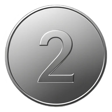 Emoji icon of a metal coin with engraved number 2, minimalist style, isolated, only metal color sticker