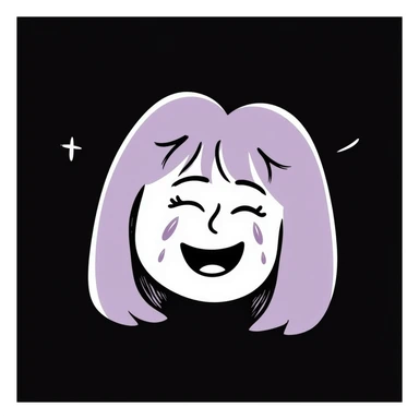 face with big smile and tears of joy emoji, hand-drawn chalk style, soft lilac color palette, rough doodle-like texture, looks like pastel chalk on a dark surface, aesthetic and emotional, suitable for Telegram channel sticker