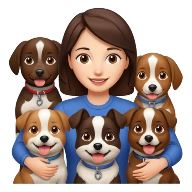 brunette woman surrounded by 4 dogs sticker