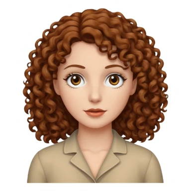 A white woman with brown curly hair and black eyes sticker