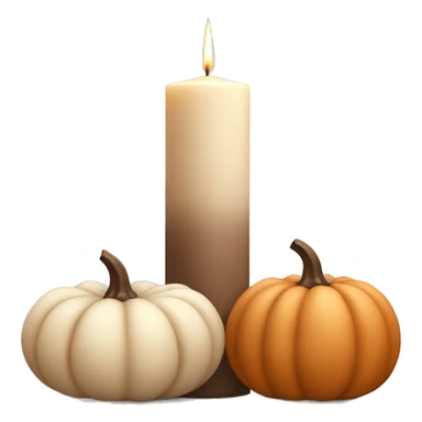 Candles and pumpkins emoji: A trio of soft beige pillar candles surrounded by mini cream and muted brown pumpkins, arranged in a clean, modern style. sticker