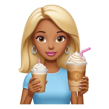 brown skin blonde barbie with iced latte sticker
