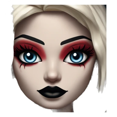 Arabic Lego  in Harley Quinn style, oil paint, mysterious eyes, intricate lips, masterpiece portrait, odd perspective, beautiful, desirable, logical sticker