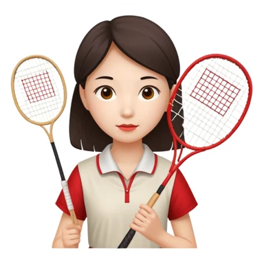 ancient gongsam girl with 1 badminton racket, red sticker