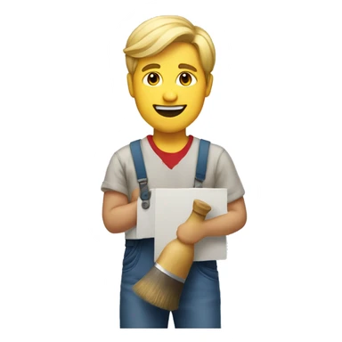 a guy with blond hair and dressed like a painter holding a painting sticker