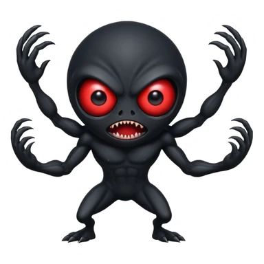 aggressive 8-armed black cyclops alien, black body, one big evil red eye in the middle, lunging forward, emoji style sticker