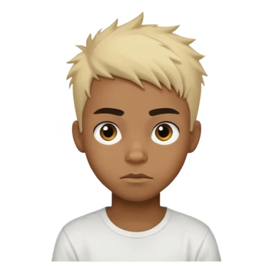 Black Male Teenager with Short punk messy blonde hair, Dark brown bushy eyebrows large expressive golden-brown eyes, wearing a plain white t-shirt, Dark Brown skin color. sticker