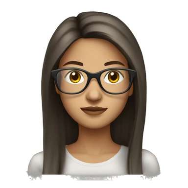 Beautiful brunette straight long hair with clear frame glasses sticker