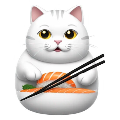 White and grey fat cat eating sushi sticker
