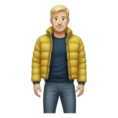 Blonde white man man wearing a puffer jacket and puffer pants sticker