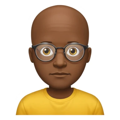 bald black man with eyeglasses with yellow shirt sticker