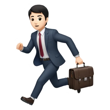 A black-haired man in a suit running with a briefcase sticker