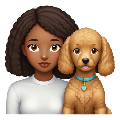 Black straight hair girl wiht golden pudel dog sticker