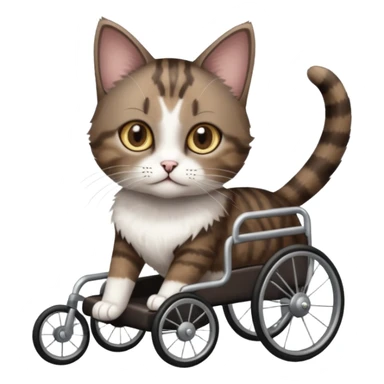 full body small short hair dark brown and white cat with hazel eyes walking in a wheelchair for cats sticker