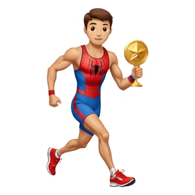 spiderman picking running a marathon with gold medal sticker