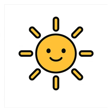 smiling sun with rays, color outline icon style sticker