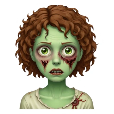 uma zumbi (mulher) com cabelos cacheados castanhos curtos e olhos verdes sticker