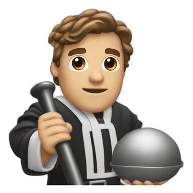 male judge holding a small woodden hammer sticker