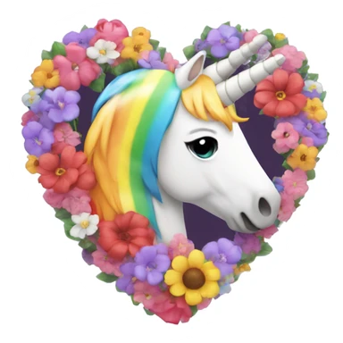 heart with flowers and rainbo ith unicorn sticker