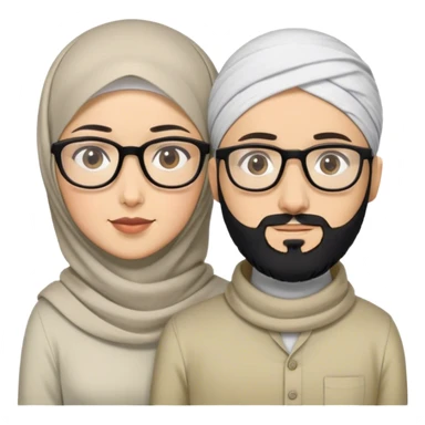 modest male and female couple. male has a medium black beard, short black hair, and glasses. female wear hijab with no hair exposed. both wearing modest clothing. sticker