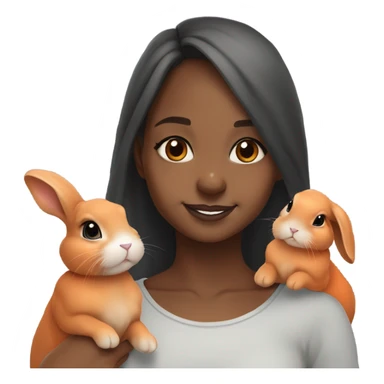 Black Muslim girl and her 3 cute orange, gray, and mix colored holland lop bunnies sticker