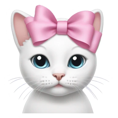 White cat with a pink bow on the head sticker