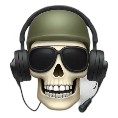 Military Skeleton mask with a long black mask underneath it and headset with a microphone sticker