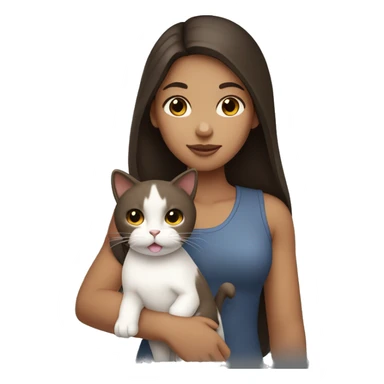 Tan girl with dark brown hair holding a white cat sticker