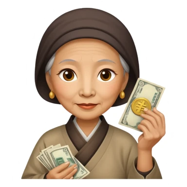old chinese woman with Compassion - sympathetic concern for the sufferings of others, offering money sticker